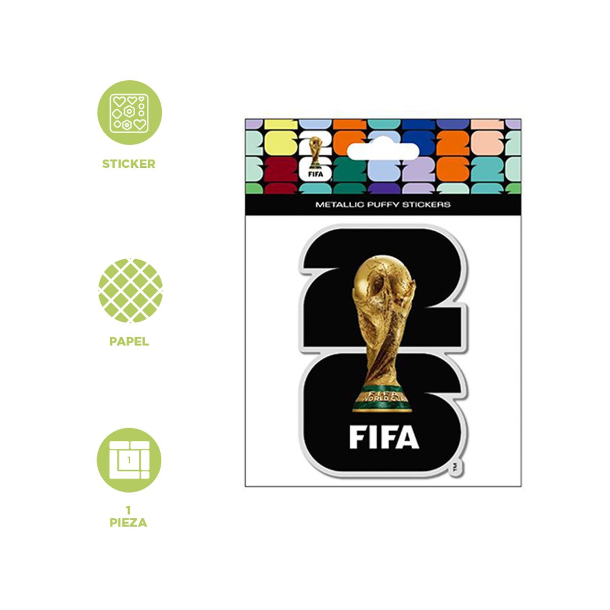 FIFA 2026 - Official World Cup Emblem 3D Raised Sticker (Colors: Black, Blue, and Green)